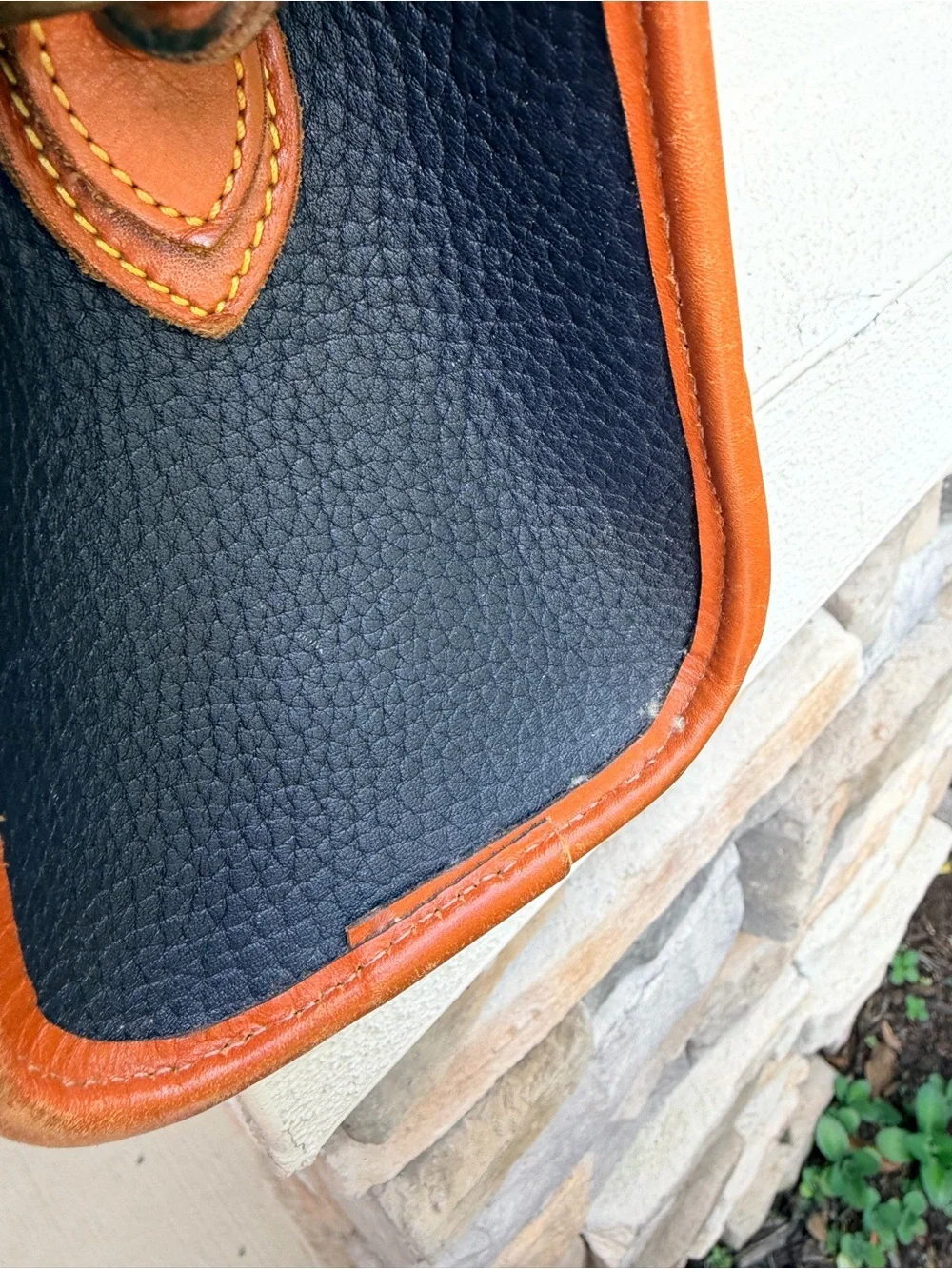 Vintage Dooney & Bourke All Weather Leather Navy British Tan Crossbody USA Made